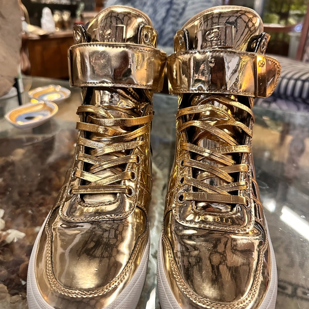 Radii gold bar metallic high top Velcro sneaker womens 9 mens 7